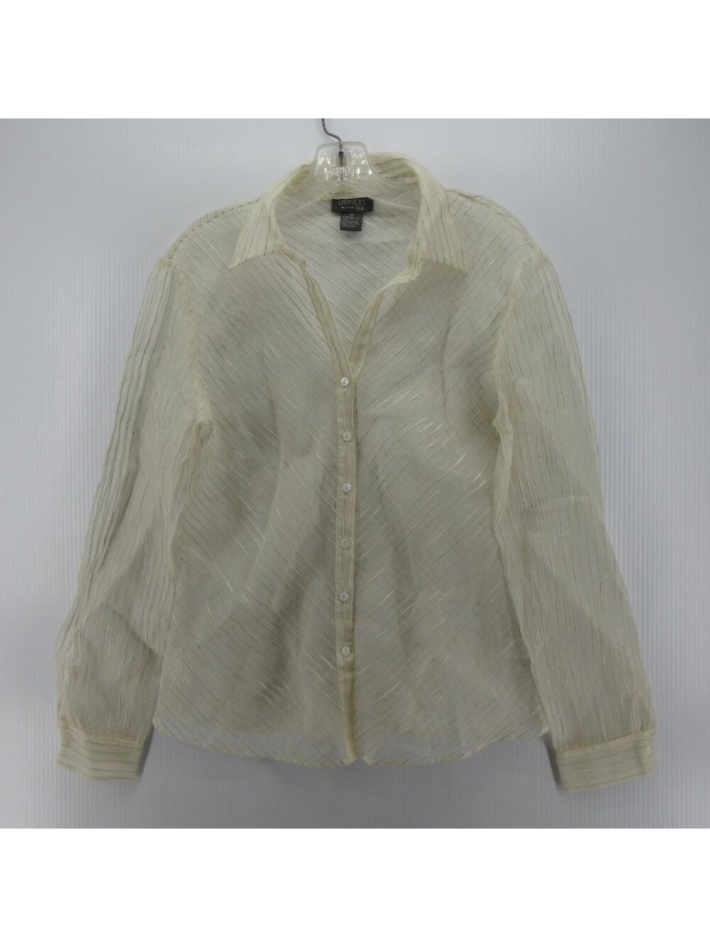 Lafayette 148 New York Top 12 Cream Silk Linen Pintuck Blouse Sheer